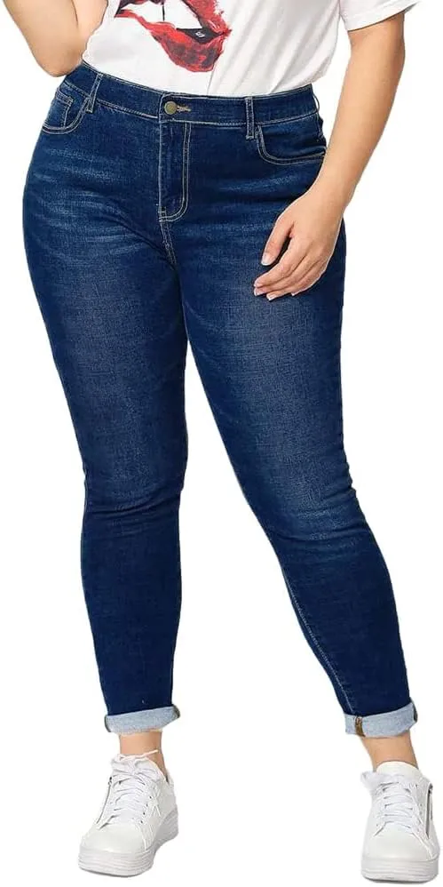 ALLABREVE Womens Plus Size Skinny Jeans Stretchy High Waisted Ankle Jean Ripped Slim Fit Washed Denim Distressed Tight Jean