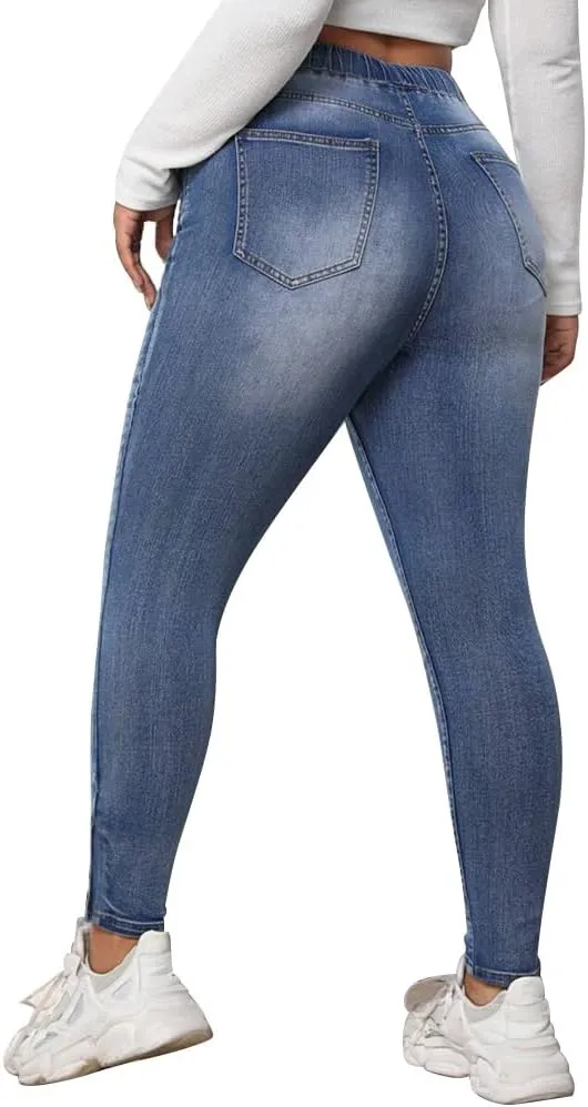 ALLABREVE Womens Plus Size Skinny Jeans Stretchy High Waisted Ankle Jean Ripped Slim Fit Washed Denim Distressed Tight Jean