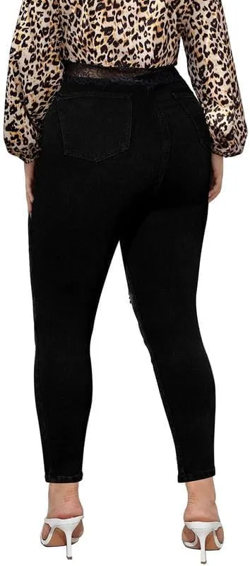 ALLABREVE Womens Plus Size Skinny Jeans Stretchy High Waisted Ankle Jean Ripped Slim Fit Washed Denim Distressed Tight Jean