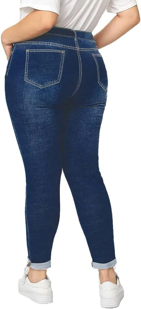 ALLABREVE Womens Plus Size Skinny Jeans Stretchy High Waisted Ankle Jean Ripped Slim Fit Washed Denim Distressed Tight Jean