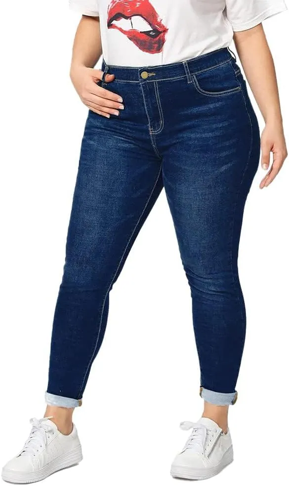 ALLABREVE Womens Plus Size Skinny Jeans Stretchy High Waisted Ankle Jean Ripped Slim Fit Washed Denim Distressed Tight Jean