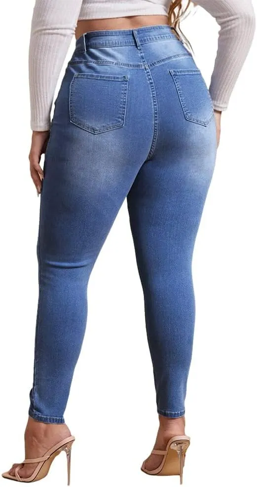 ALLABREVE Womens Plus Size Skinny Jeans Stretchy High Waisted Ankle Jean Ripped Slim Fit Washed Denim Distressed Tight Jean