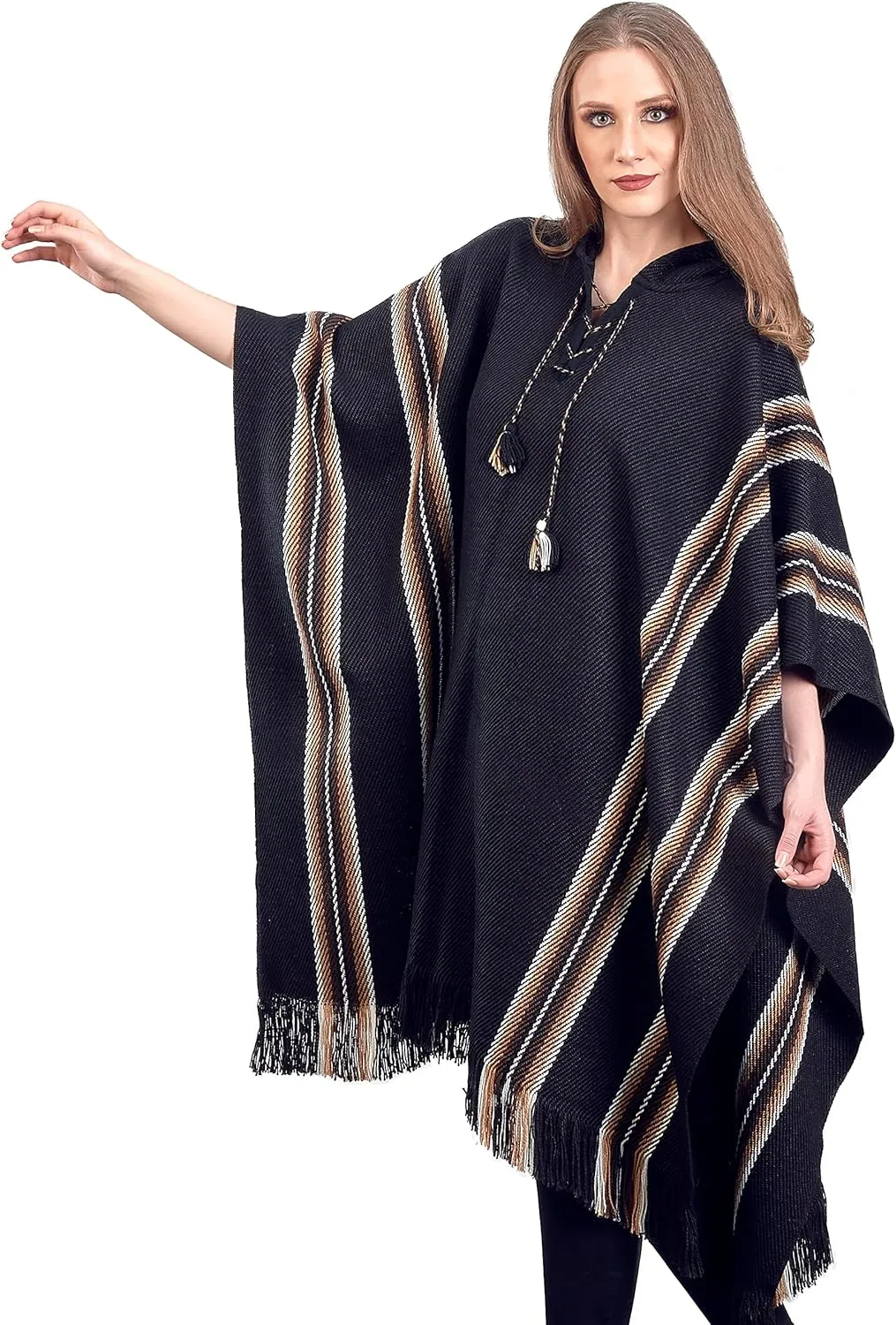 Alpaca Hooded Poncho for Women - Warm and soft - Cloak Cape Shawl