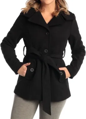 Alpine Swiss Bella Womens Wool Coat Button Up Jacket Belted Blazer