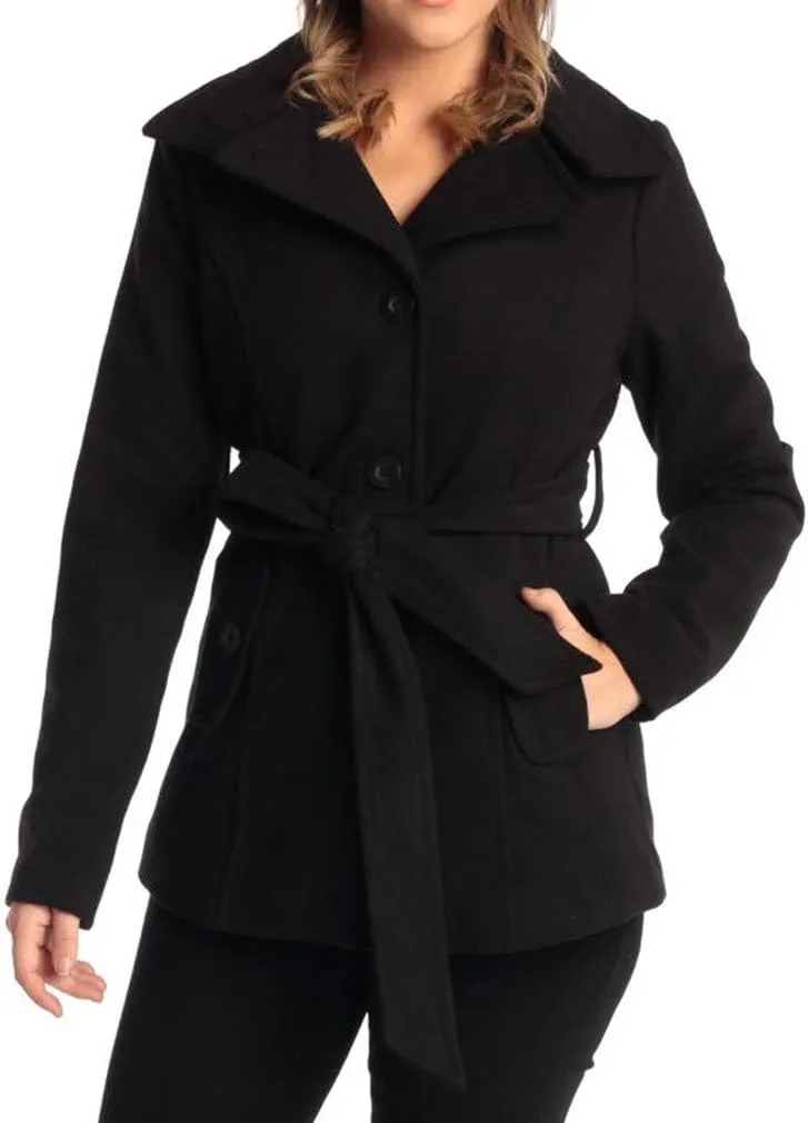 Alpine Swiss Bella Womens Wool Coat Button Up Jacket Belted Blazer