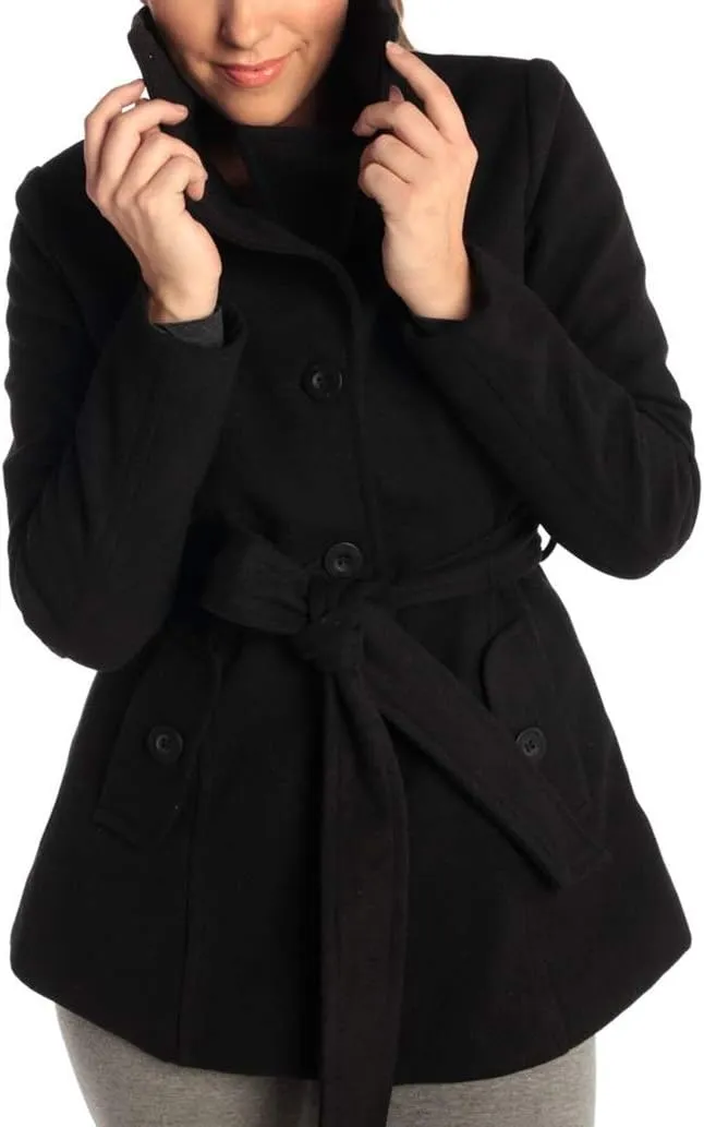Alpine Swiss Bella Womens Wool Coat Button Up Jacket Belted Blazer