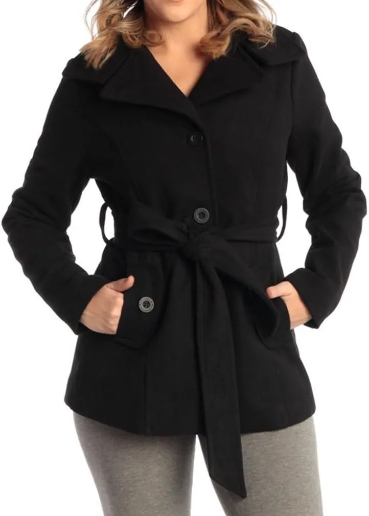 Alpine Swiss Bella Womens Wool Coat Button Up Jacket Belted Blazer