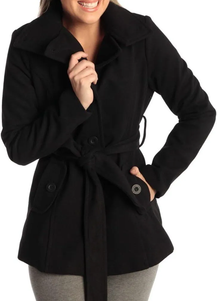 Alpine Swiss Bella Womens Wool Coat Button Up Jacket Belted Blazer