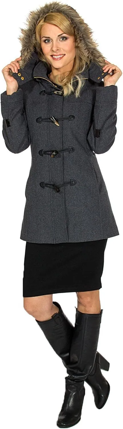 Alpine Swiss Duffy Womens Wool Coat Fur Trim Hooded Parka Jacket