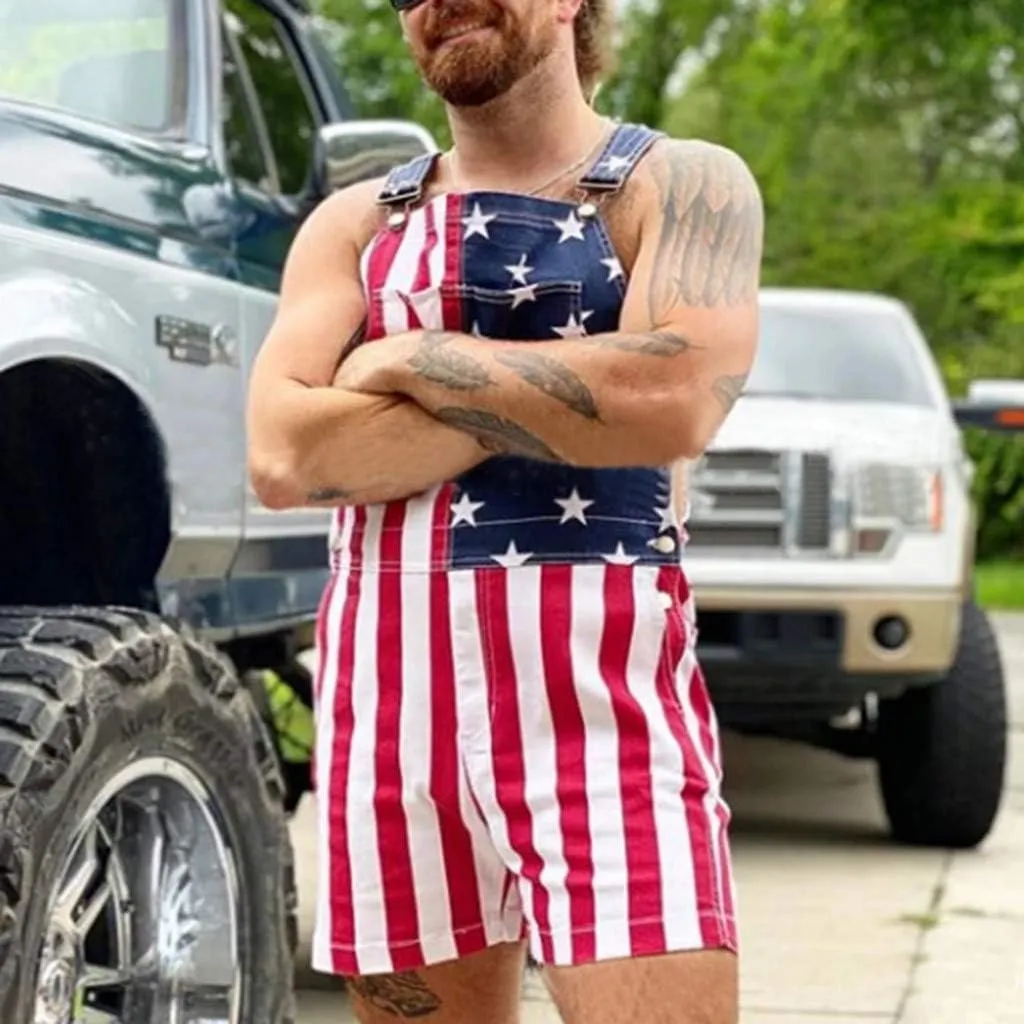 American Flag Overalls Men 4th Of July Outfits for Men Independence Day Striped Stars Jumpsuit Festival Jumpsuits Coveralls