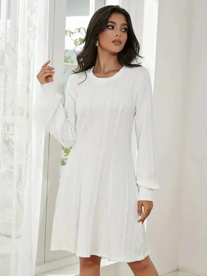 Amozae-nye outfits back to school dress  Solid Knit A-line Sweater Dress