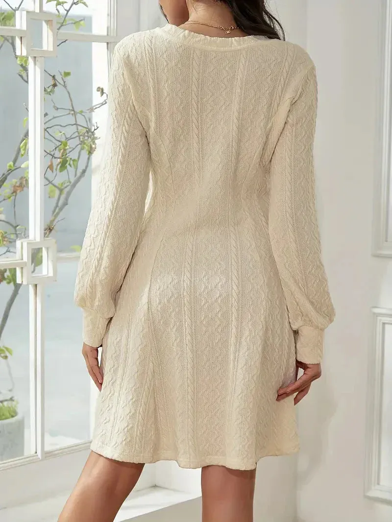 Amozae-nye outfits back to school dress  Solid Knit A-line Sweater Dress