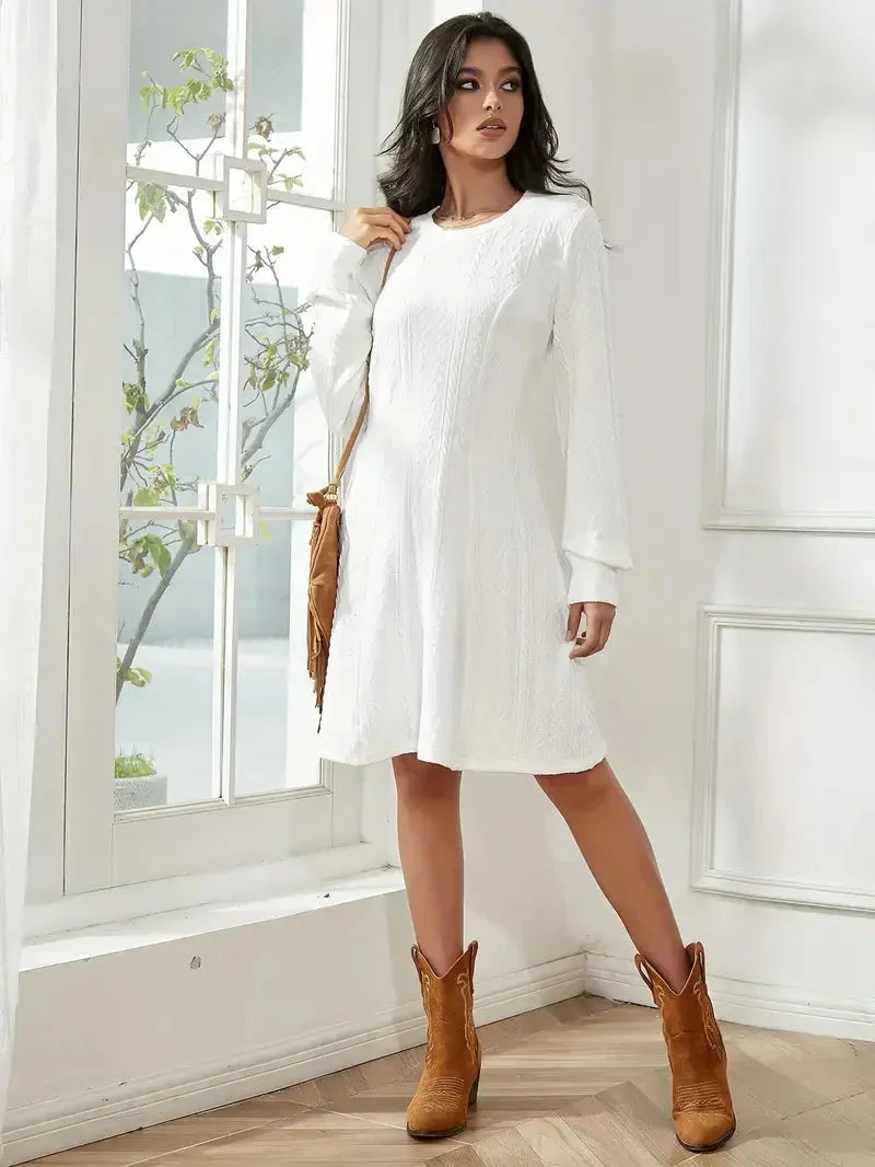 Amozae-nye outfits back to school dress  Solid Knit A-line Sweater Dress