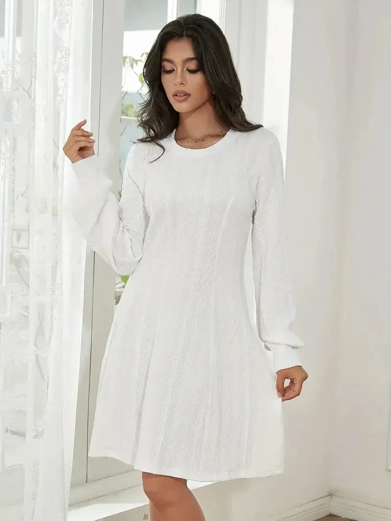 Amozae-nye outfits back to school dress  Solid Knit A-line Sweater Dress