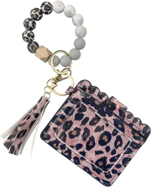 Andiker Key Ring Bracelet Wristlet Keychain with Card Wallet, Silicone Beaded Wristlet Wallets for Women Gift for Mama