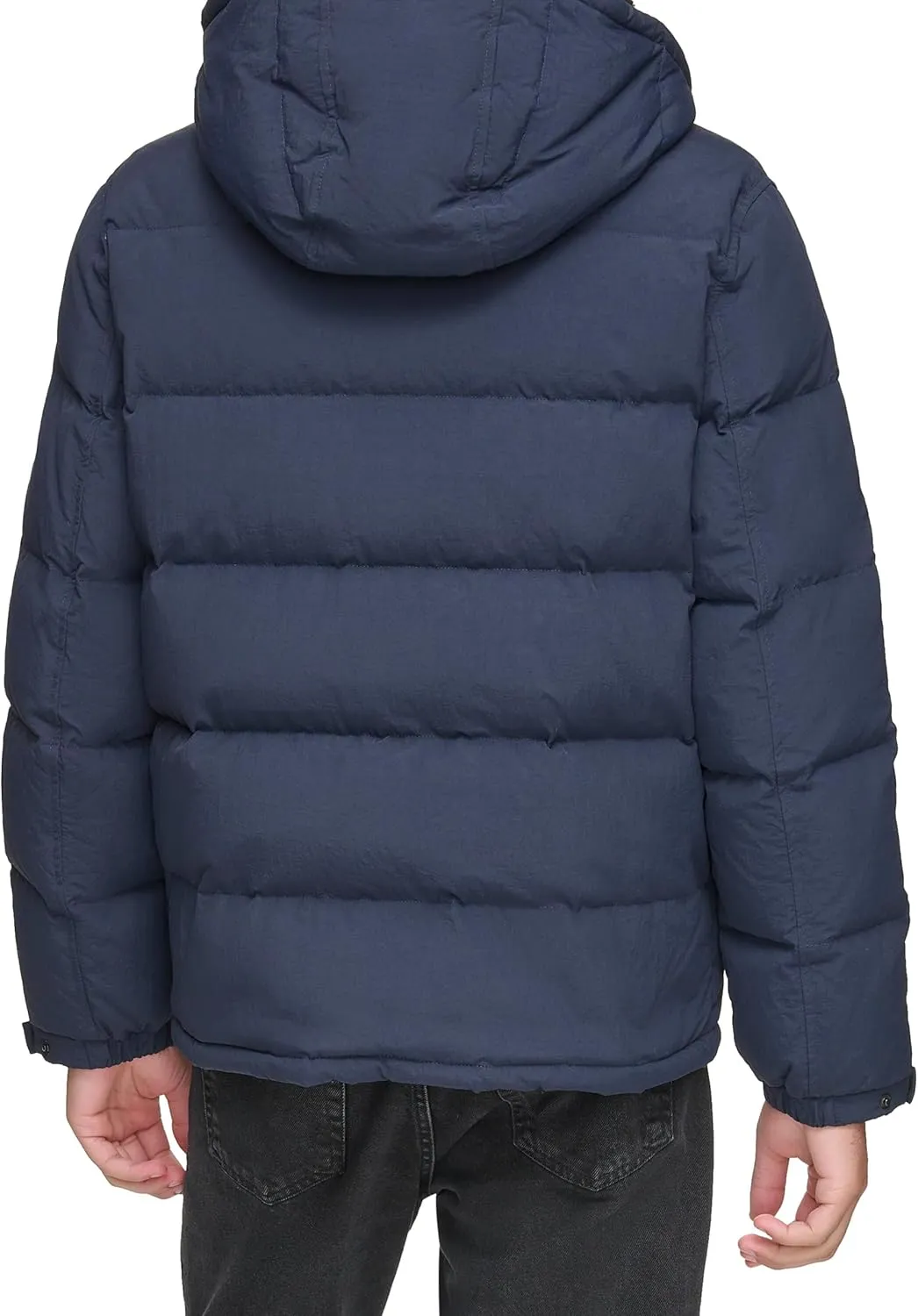 Andrew Marc Men's Water Resistant Hubble Crinkle Down Jacket with Removable Faux Fur Hood