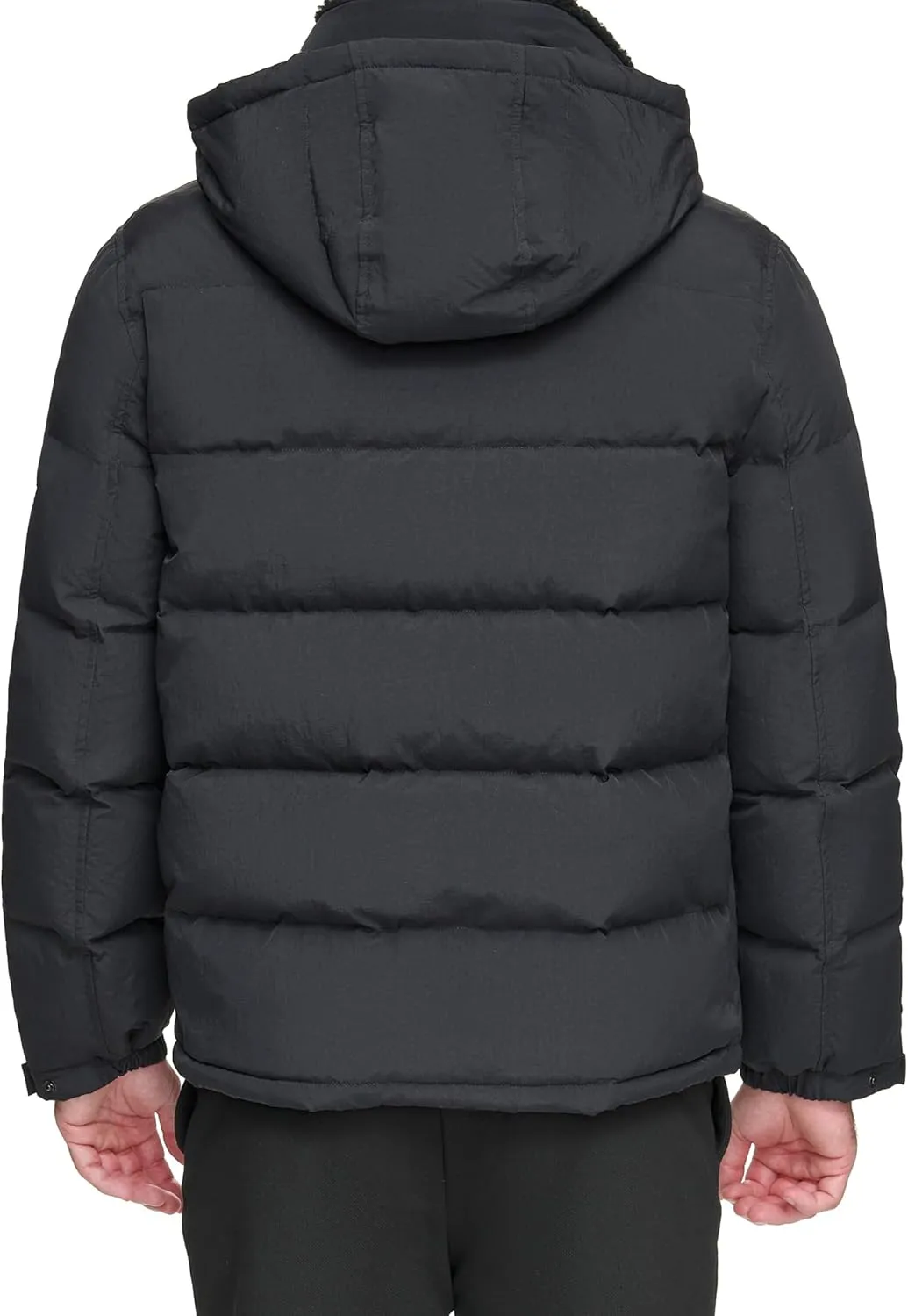 Andrew Marc Men's Water Resistant Hubble Crinkle Down Jacket with Removable Faux Fur Hood