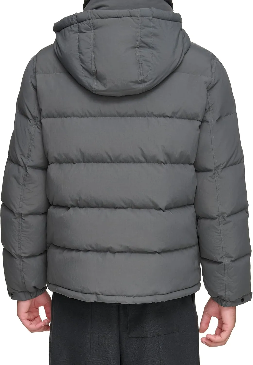 Andrew Marc Men's Water Resistant Hubble Crinkle Down Jacket with Removable Faux Fur Hood