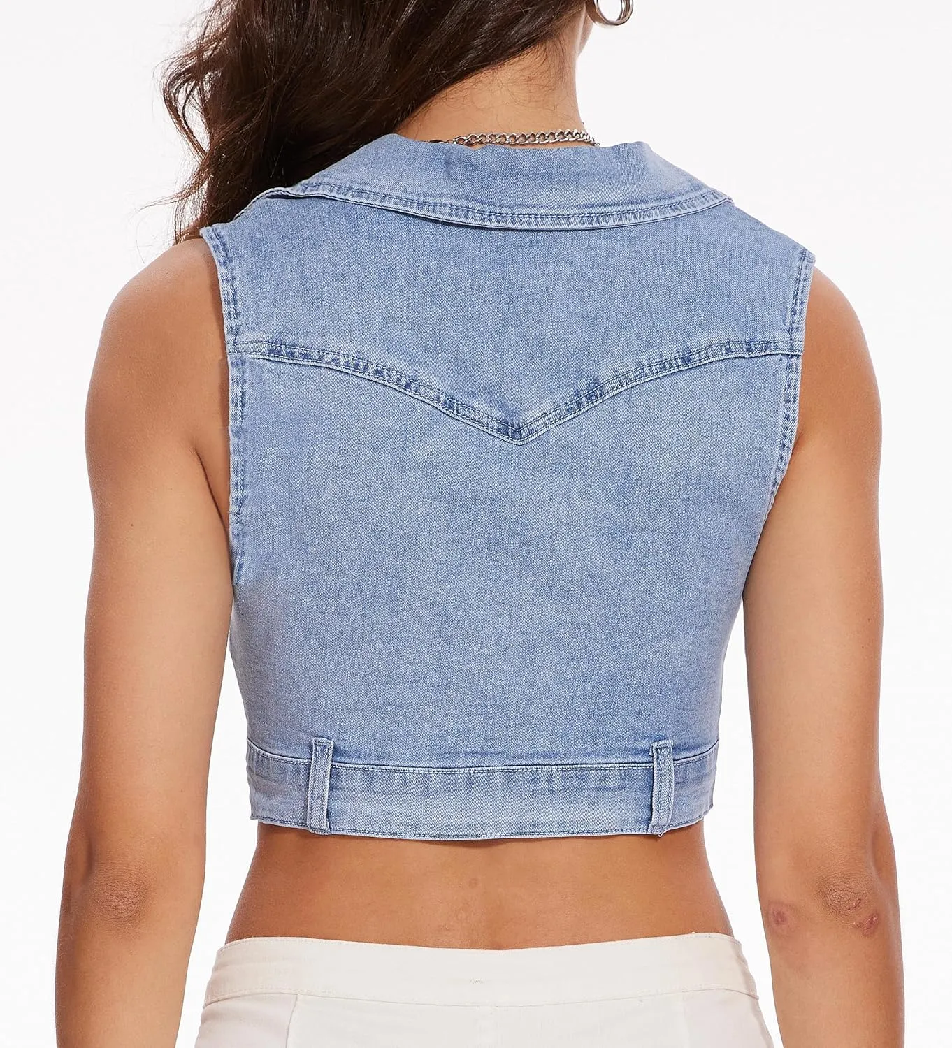 andy & natalie Women's Denim Vest Zipper Up V Neck Sleeveless Patched Pockets Jean vest