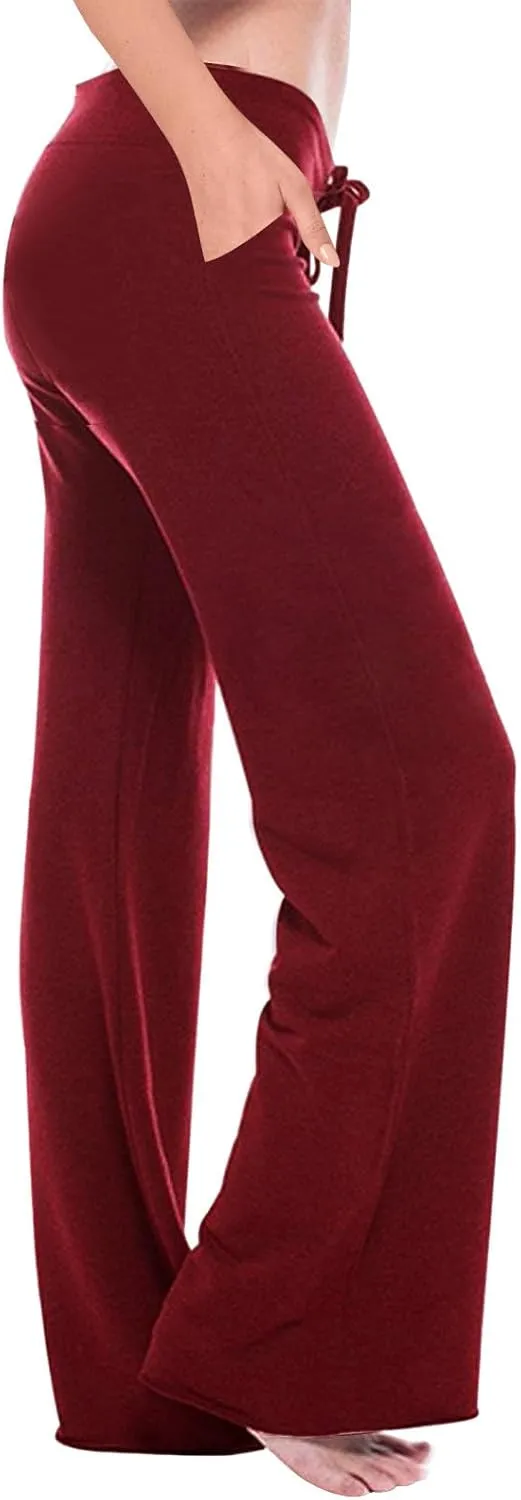 Anjikang Wide Leg Leggings for Women Stretch Waist Straight Palazzo Cargo Pants Soft Comfy Yoga Trousers for Women XS-4XL