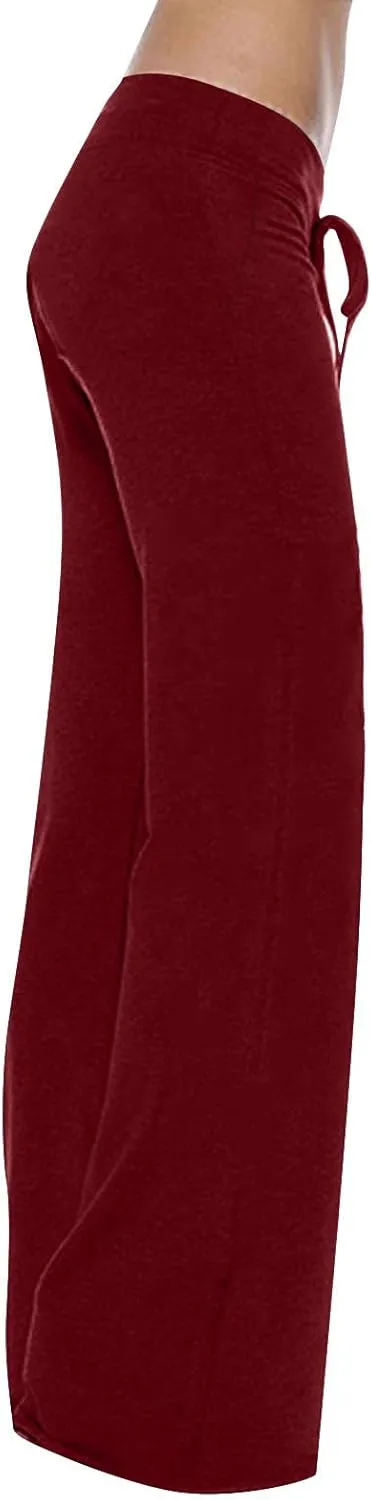 Anjikang Wide Leg Leggings for Women Stretch Waist Straight Palazzo Cargo Pants Soft Comfy Yoga Trousers for Women XS-4XL