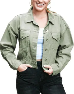 Anna-Kaci Women's Classic Long Sleeve Button Down Crop Denim Jean Jackets with Pockets