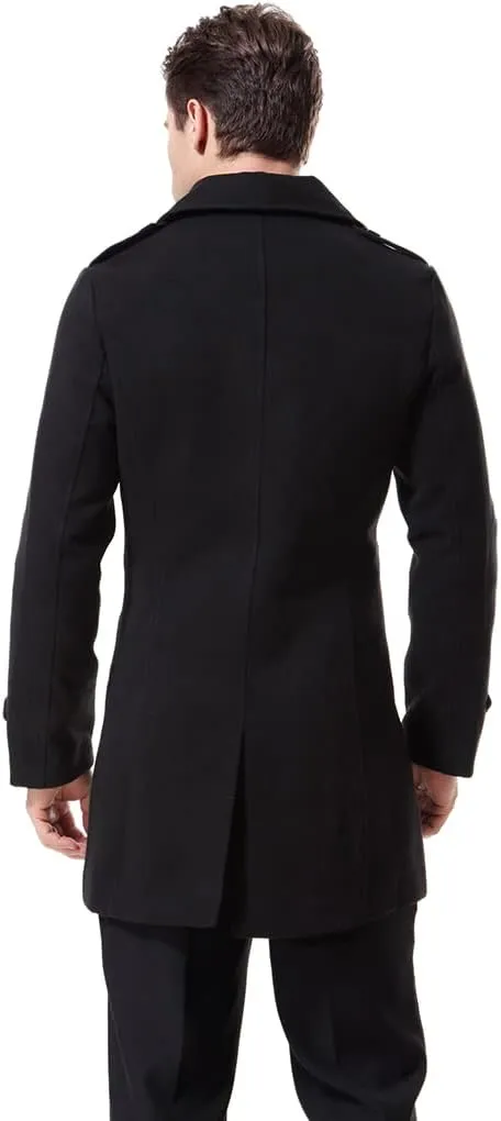 AOWOFS Men's Double Breasted Overcoat Pea Coat Classic Wool Blend Winter Coat