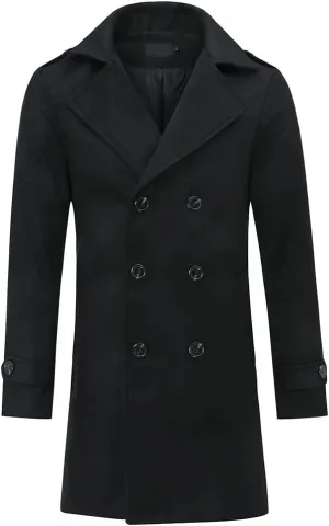 AOWOFS Men's Double Breasted Overcoat Pea Coat Classic Wool Blend Winter Coat