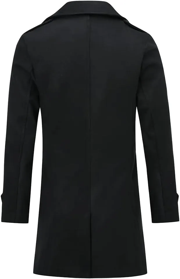 AOWOFS Men's Double Breasted Overcoat Pea Coat Classic Wool Blend Winter Coat