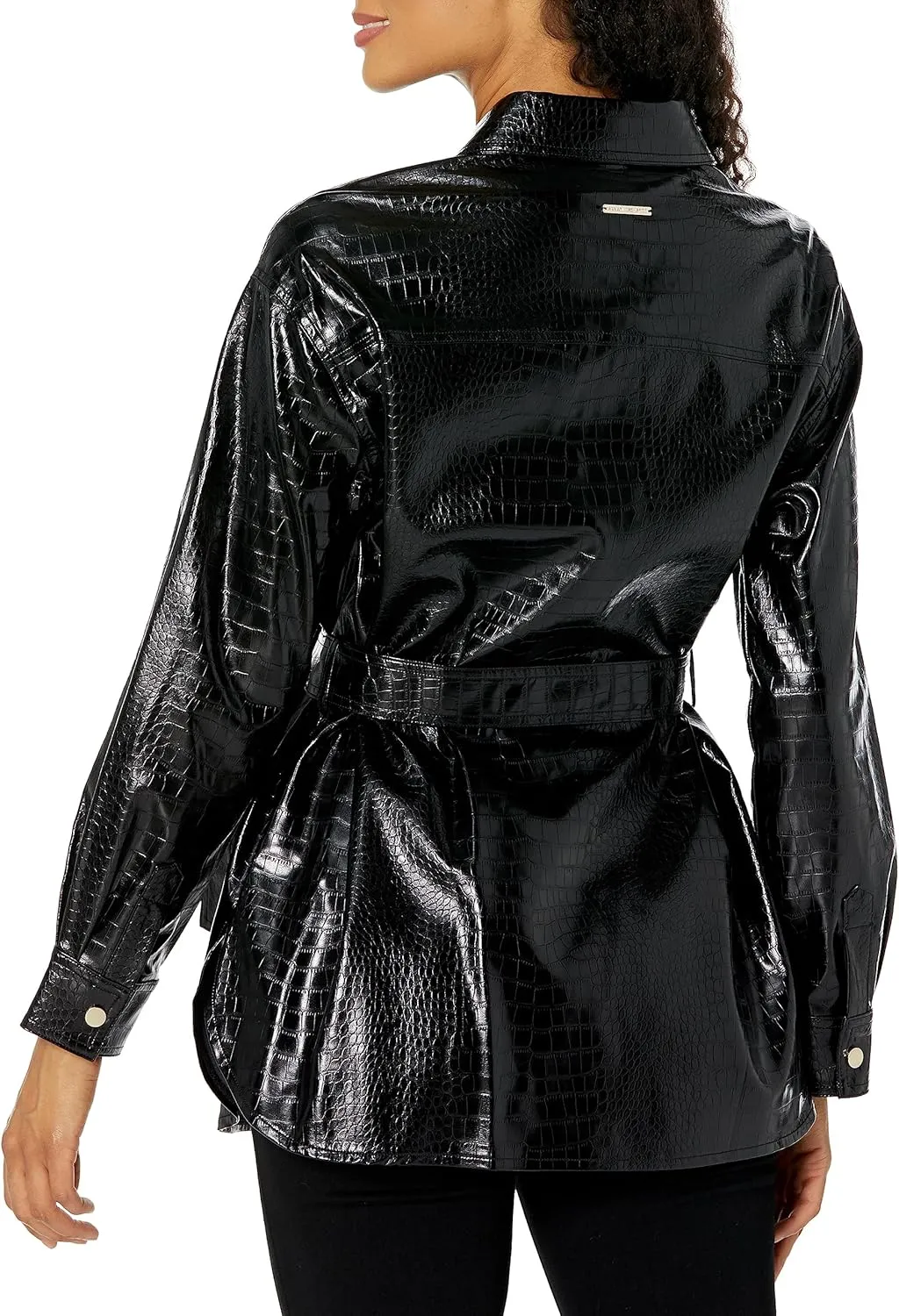Armani Exchange Women's Pu Leather with Crocodile Pattern Belted Blouson Jacket