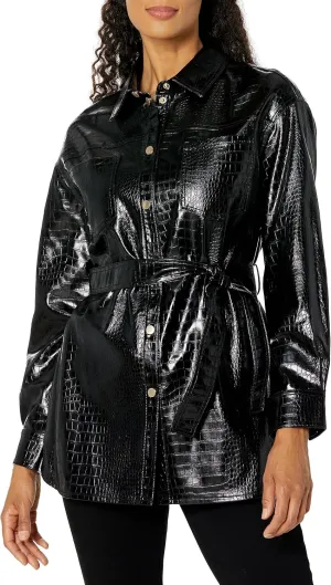 Armani Exchange Women's Pu Leather with Crocodile Pattern Belted Blouson Jacket