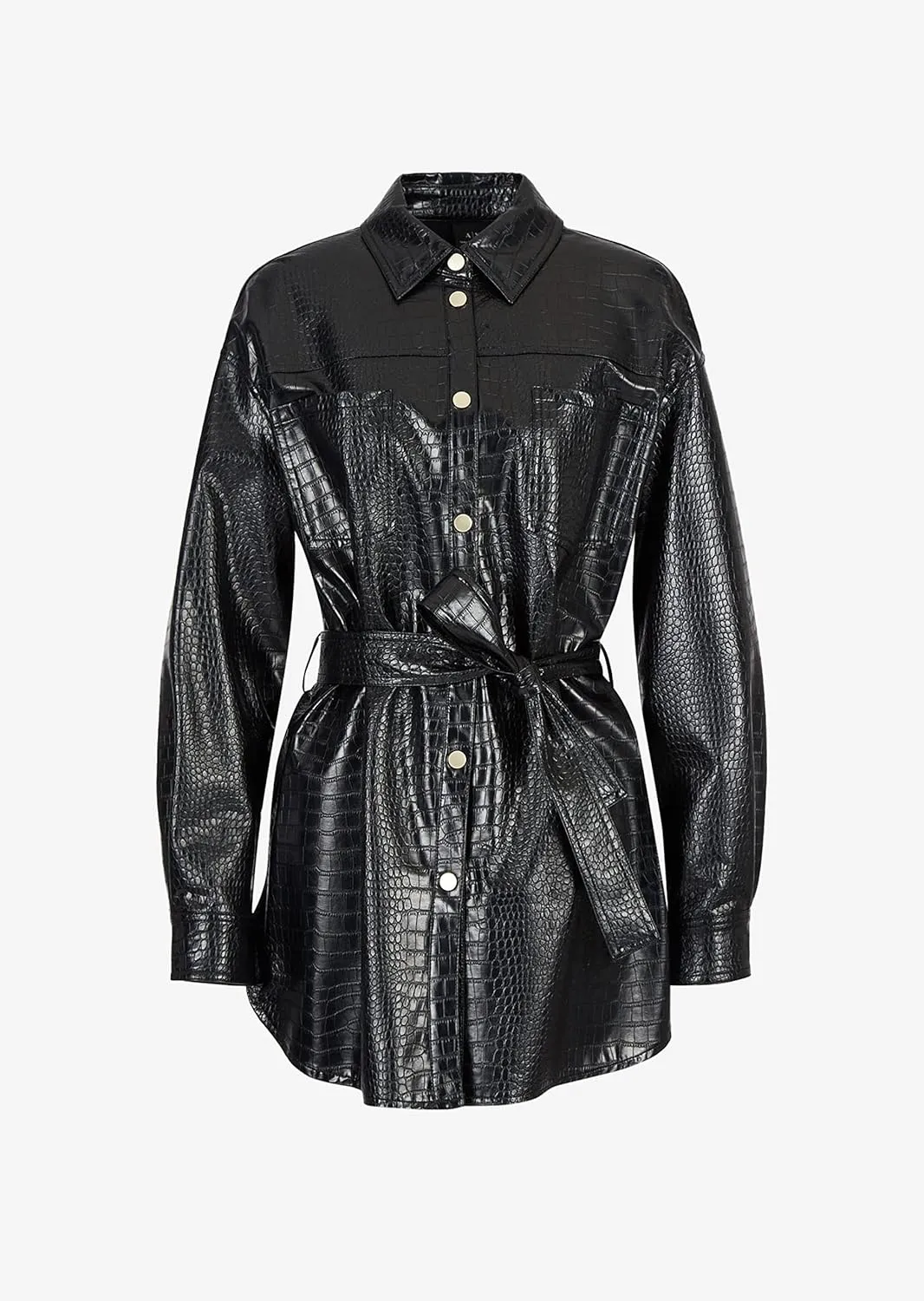 Armani Exchange Women's Pu Leather with Crocodile Pattern Belted Blouson Jacket