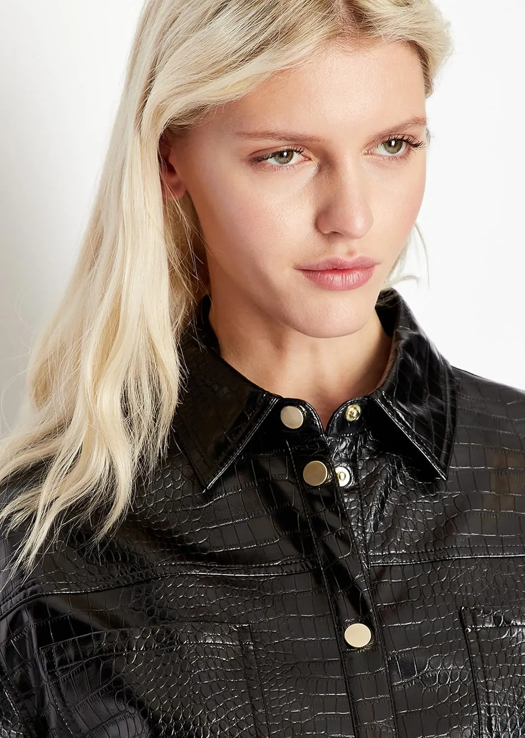 Armani Exchange Women's Pu Leather with Crocodile Pattern Belted Blouson Jacket