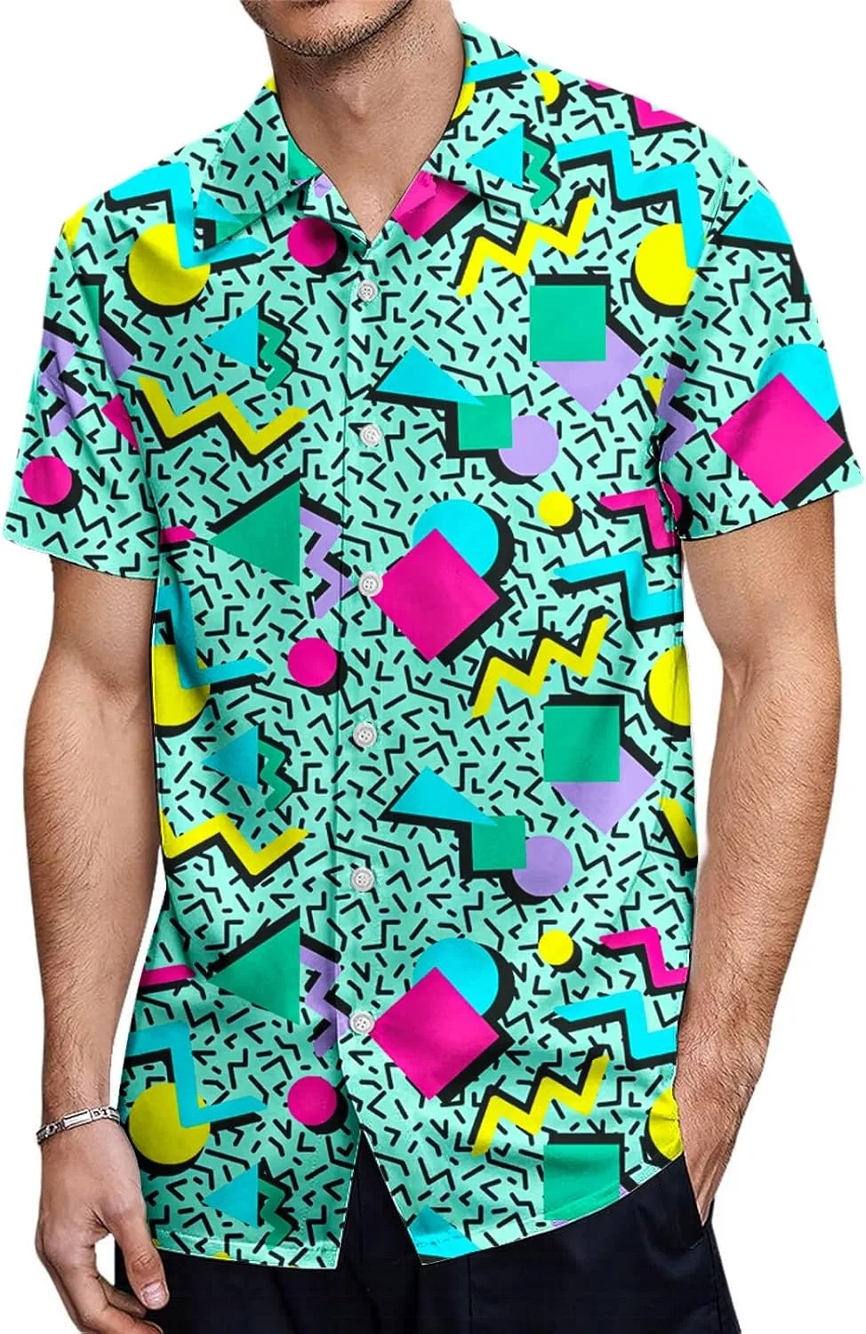 Artsadd 80s 90s Hawaiian Shirt for Men Vintage Button Down Short Sleeve Big and Tall Shirts Funny Party Disco Outfit