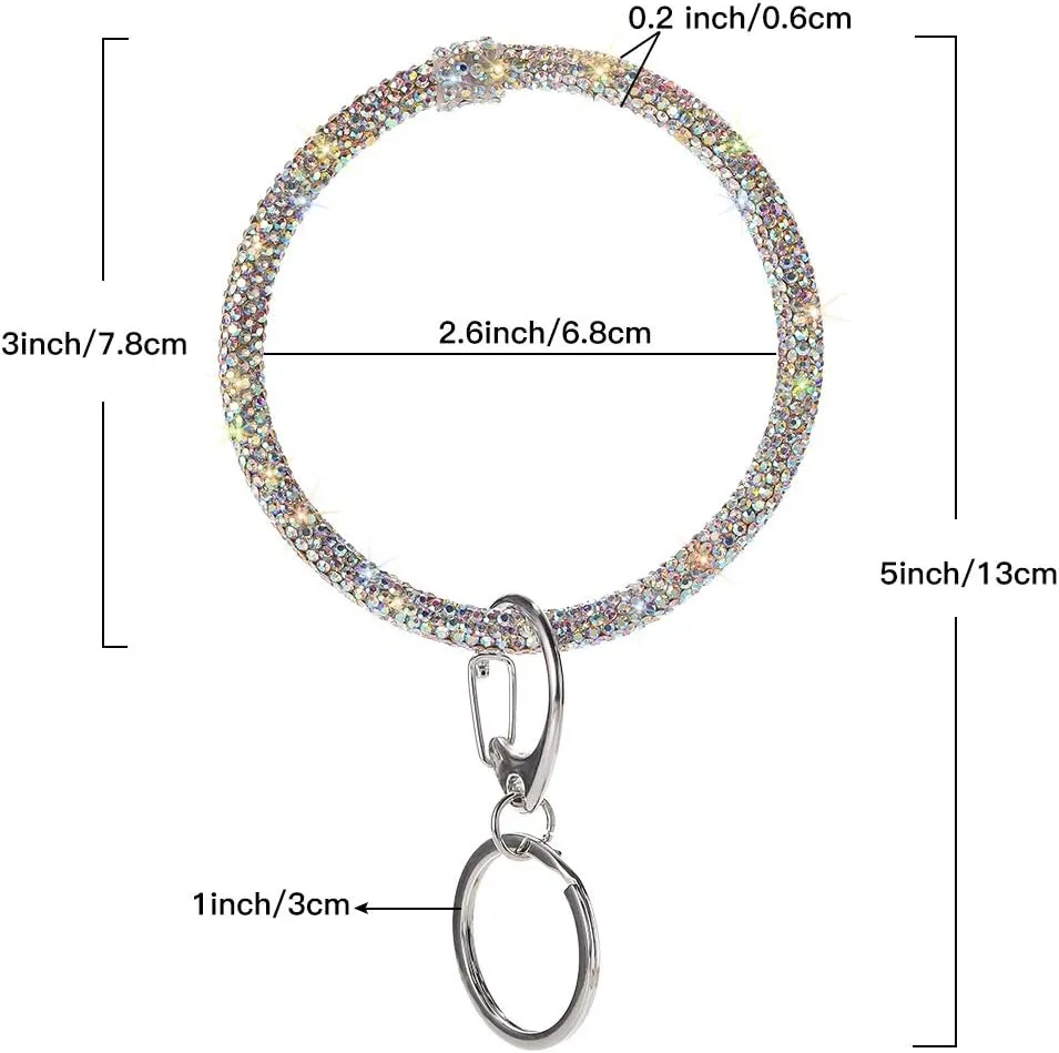Artscope Crystal Bracelet Key Ring, Sparkle Rhinestones Keychain Bracelet Round Wristlet Key Chain Holder Circle Bangle Key Ring for Women Girl (B - AB Color)