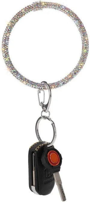 Artscope Crystal Bracelet Key Ring, Sparkle Rhinestones Keychain Bracelet Round Wristlet Key Chain Holder Circle Bangle Key Ring for Women Girl (B - AB Color)