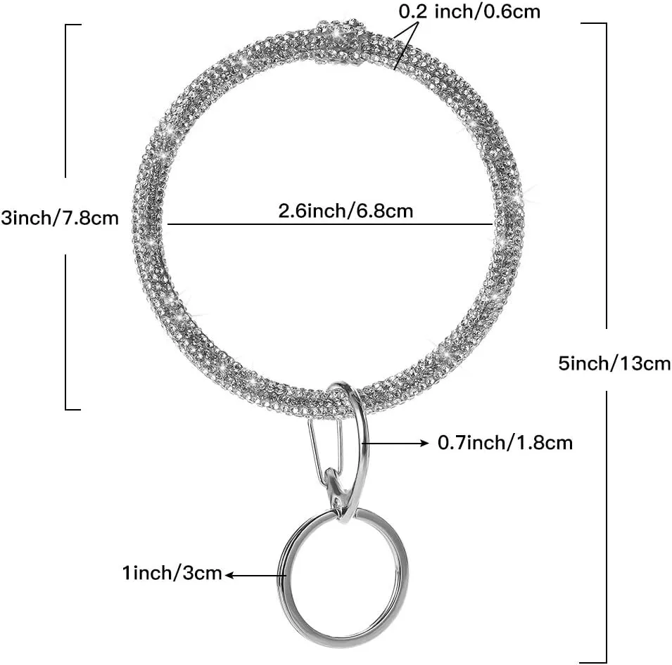 Artscope Crystal Bracelet Key Ring, Sparkle Rhinestones Keychain Bracelet Round Wristlet Key Chain Holder Circle Bangle Key Ring for Women Girl (B-Silver)