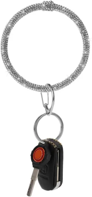 Artscope Crystal Bracelet Key Ring, Sparkle Rhinestones Keychain Bracelet Round Wristlet Key Chain Holder Circle Bangle Key Ring for Women Girl (B-Silver)