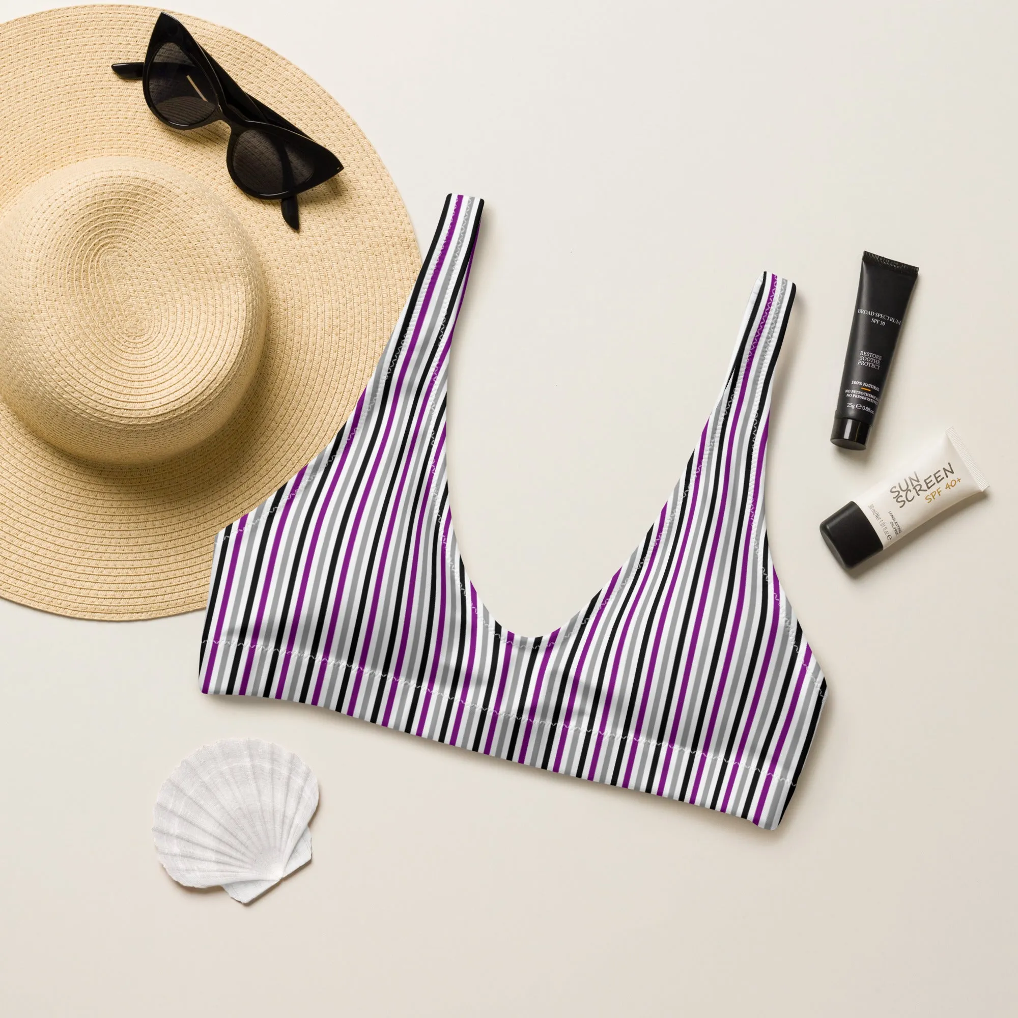 Asexual Striped Athletic Bikini Top