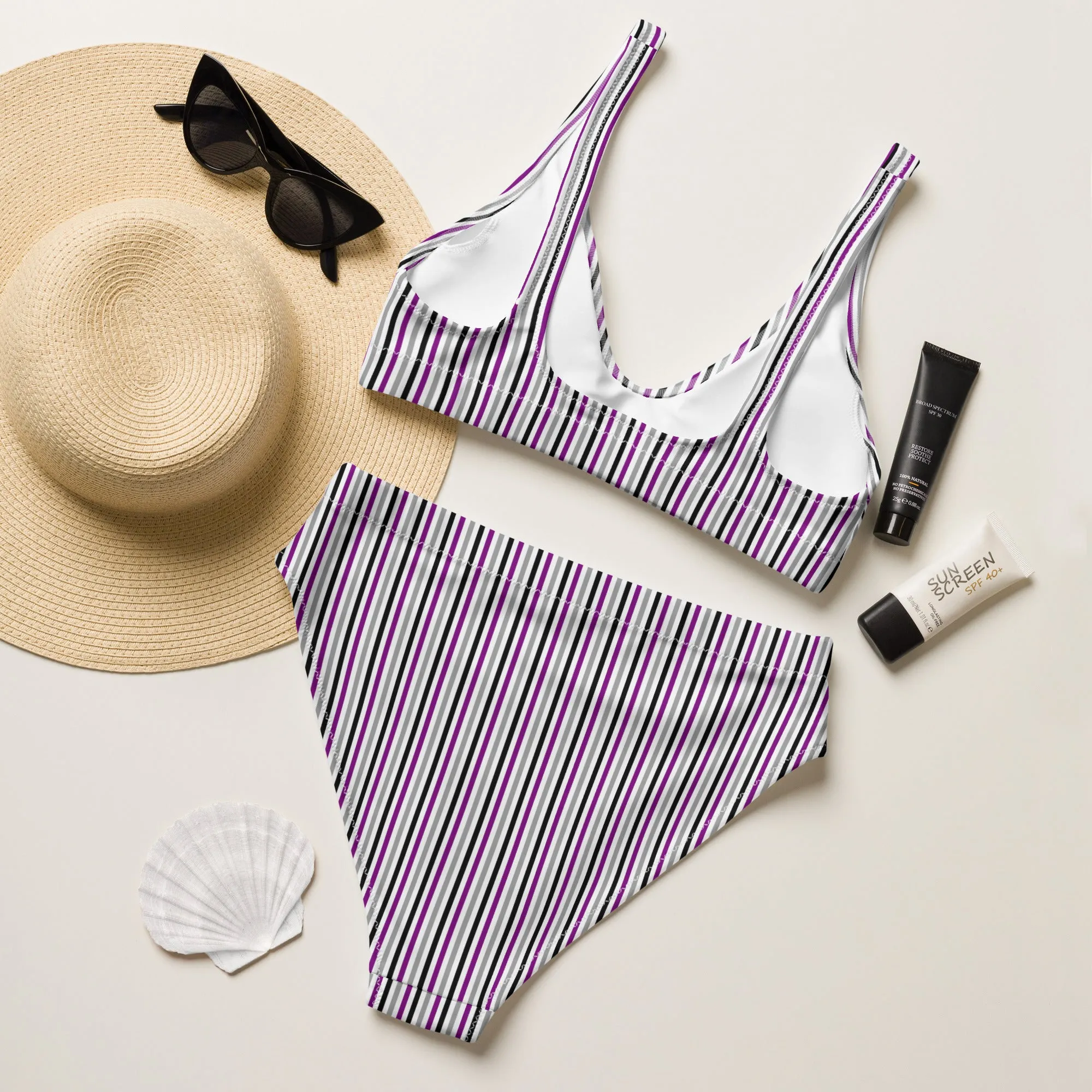 Asexual Striped Athletic Bikini Top
