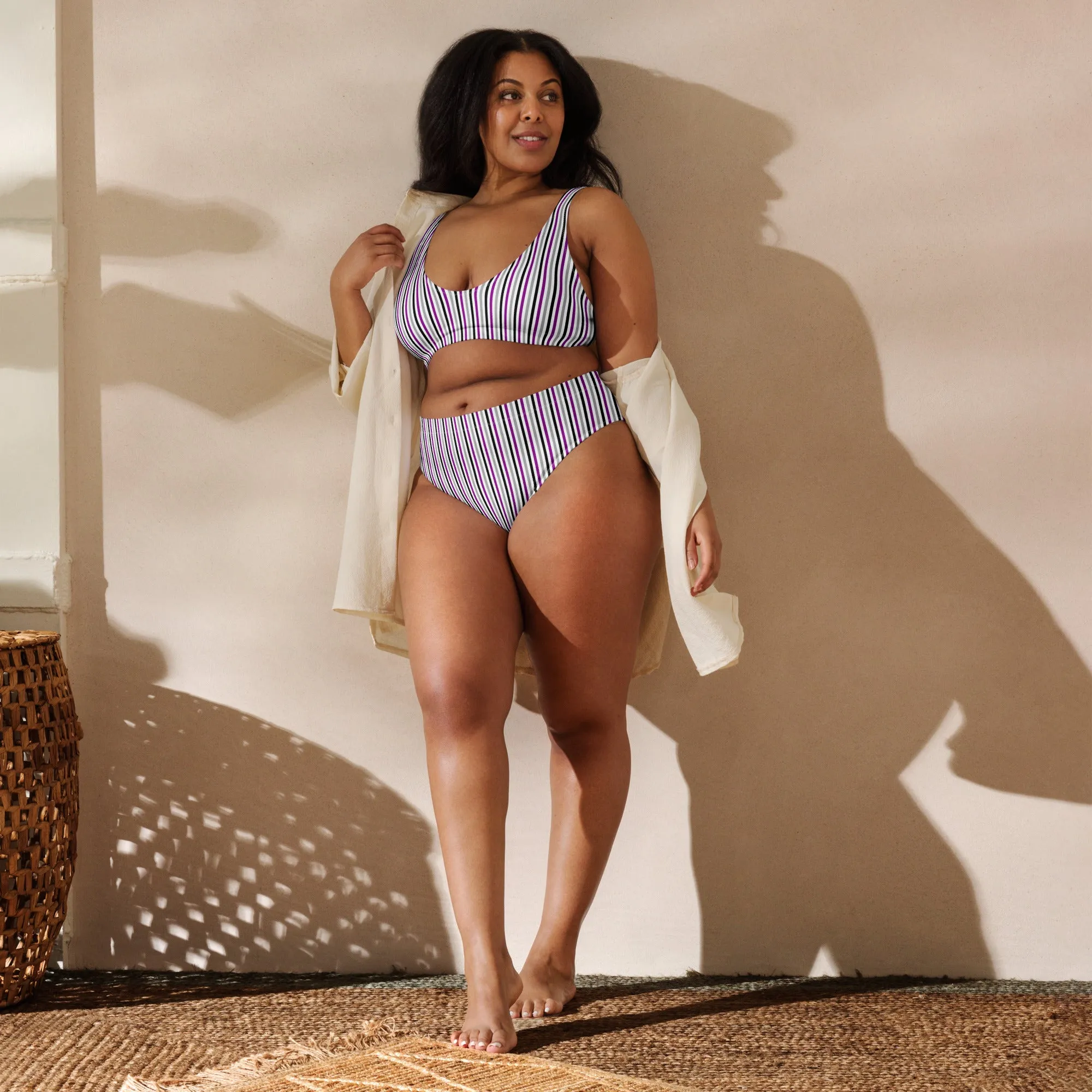Asexual Striped Athletic Bikini Top