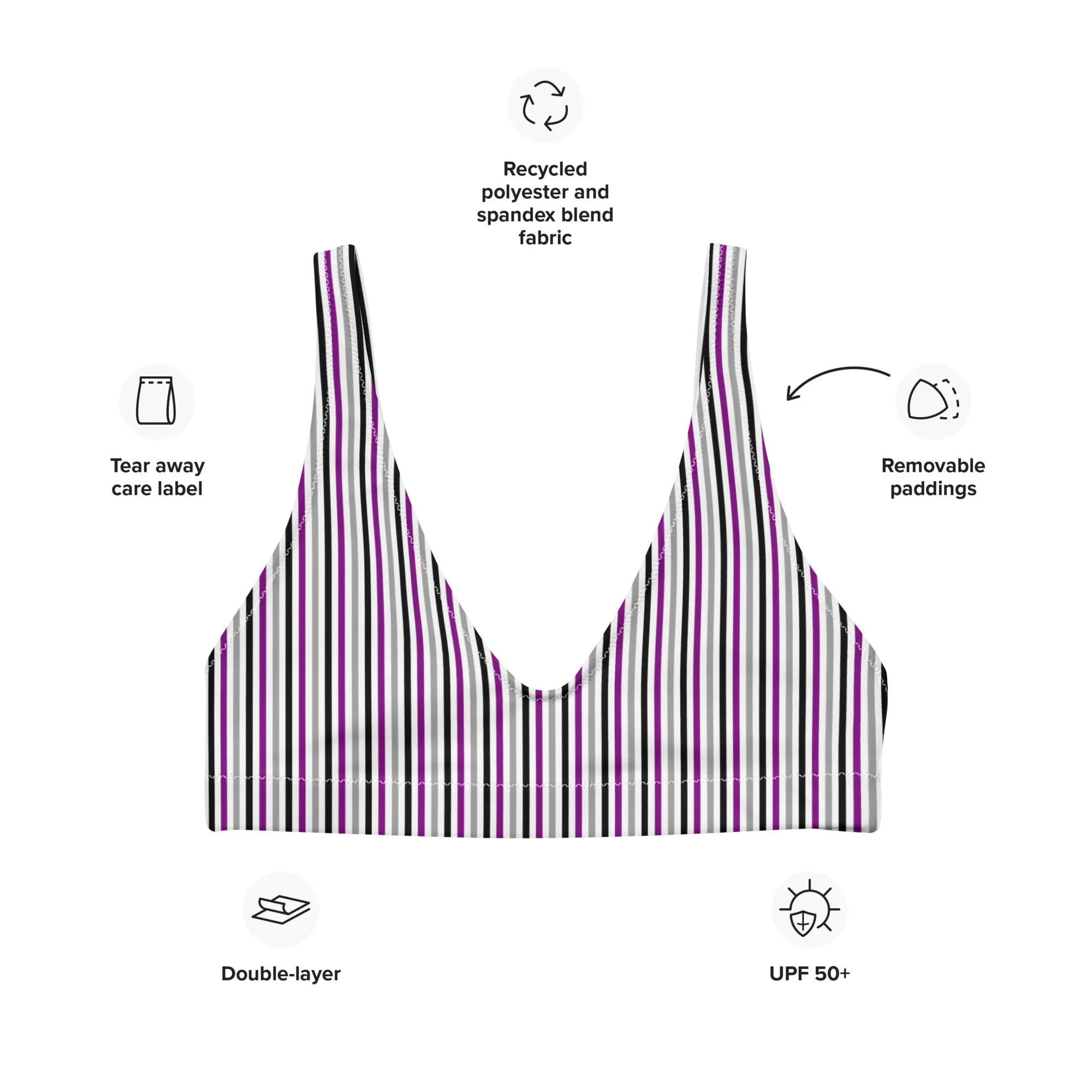 Asexual Striped Athletic Bikini Top