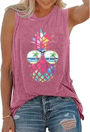 ASTANFY Women Pineapple Sunglasses Beach Tank Tops Funny Graphic Vest Casual Summer Sleeveless Tee Shirts