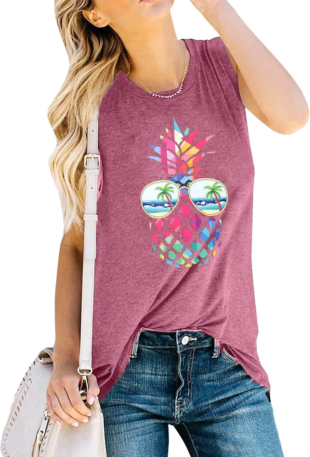 ASTANFY Women Pineapple Sunglasses Beach Tank Tops Funny Graphic Vest Casual Summer Sleeveless Tee Shirts