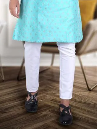 Attractive Men's Pure Sea Green Jacquard Cotton Silk Kurta Pajama Set