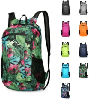 Authentic Joy 20L Water Resistant Lightweight Hiking Daypack, Packable Backpack, Multiple Colors (Green Floral)