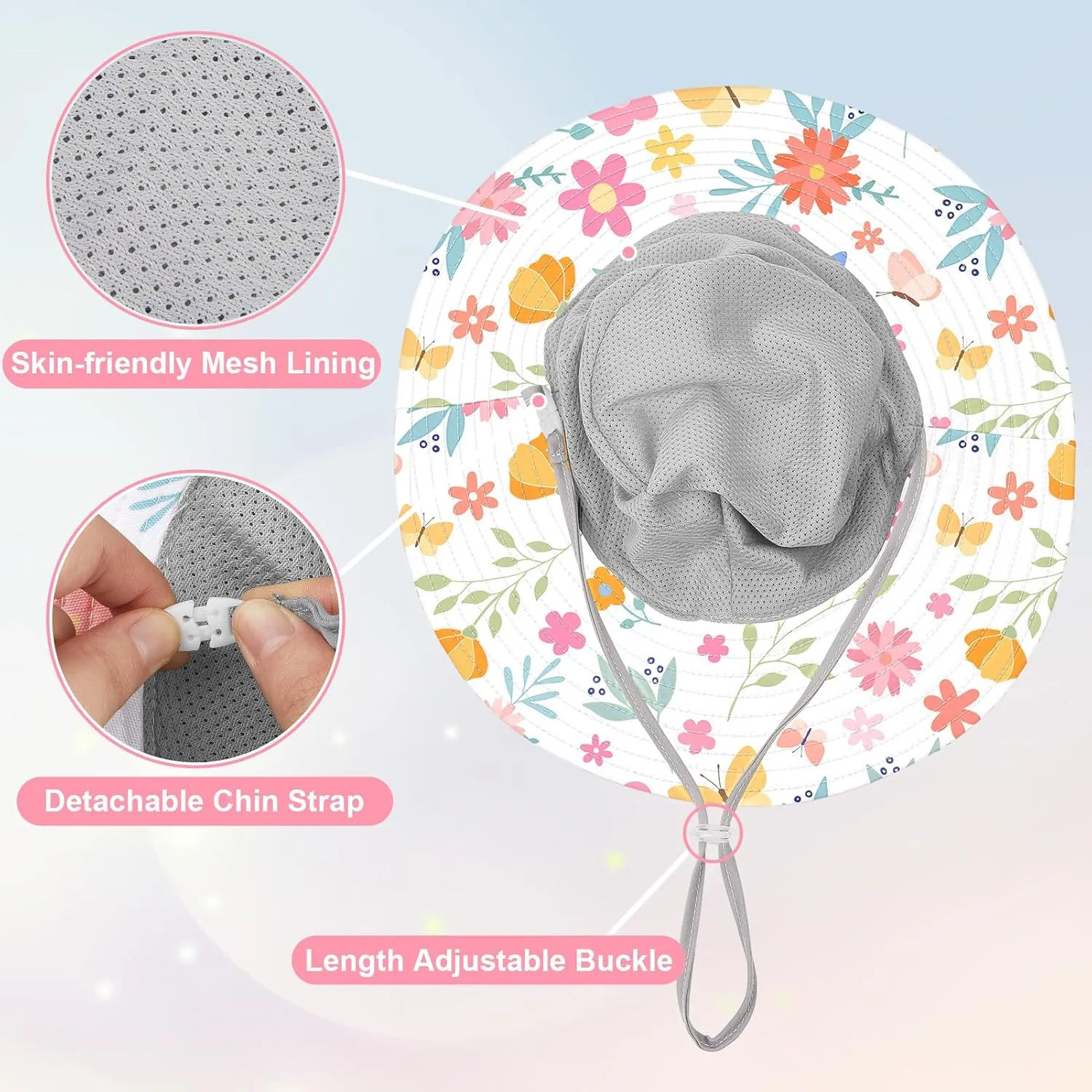 Baby Sun Hat for Toddler Mesh Bucket Hat Toddler UV Protection Beach Hat Kids Foldable Fishing Hat 3-24 Months