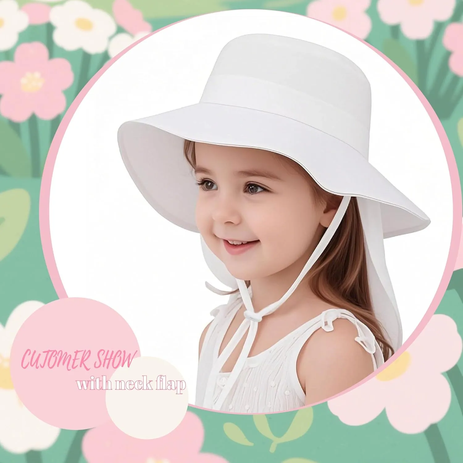 Baby Sun Hat Toddler Bucket Hats with Removable Neck Flap for Boys Girls Kids with Wide Brim Summer Beach UPF 50 