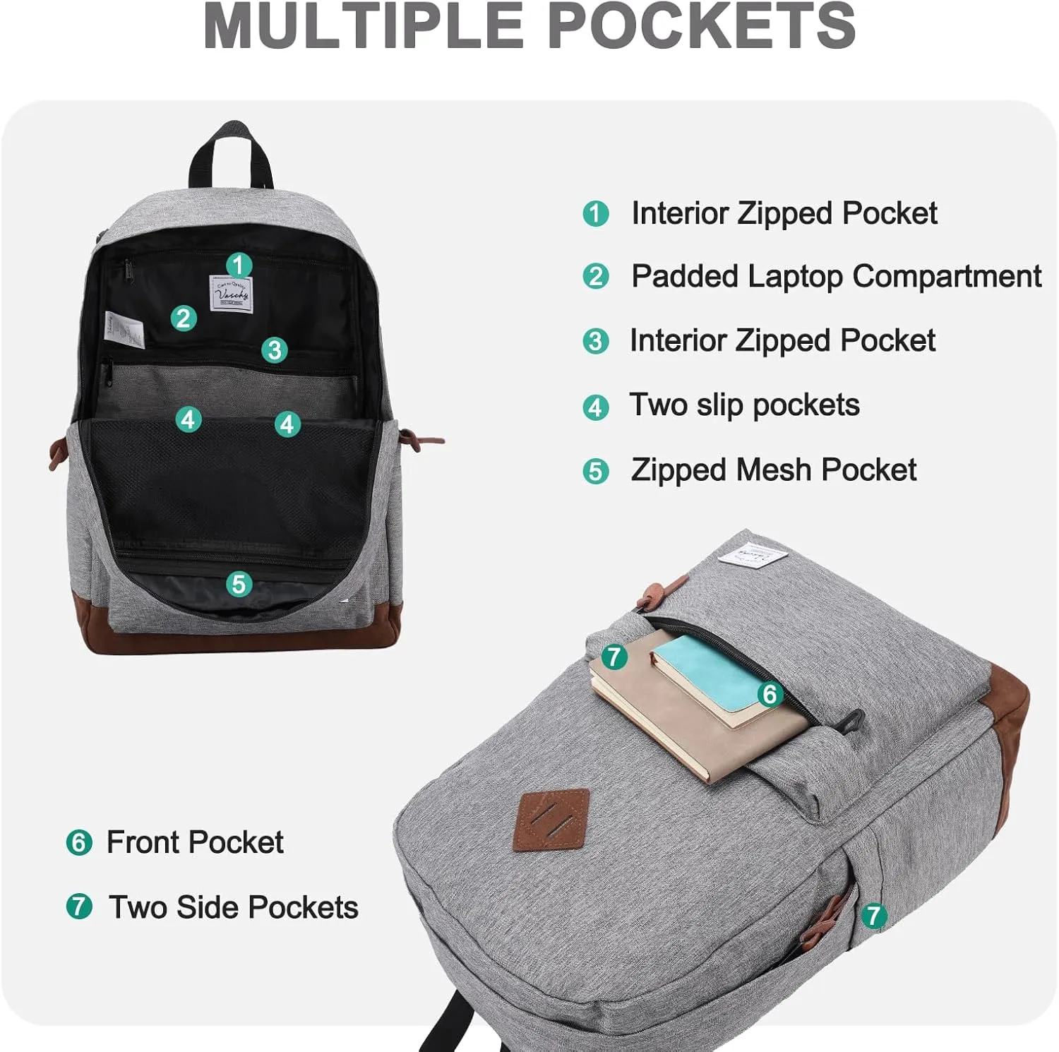 Backpack for Men Women,VASCHY Classic Water-resistant Lightweight Travel School Backpack Casual Daypack
