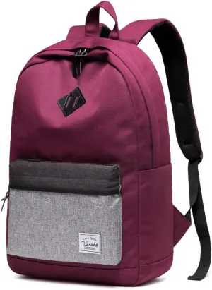 Backpack for Men Women,VASCHY Water-Resistant School Backpack Bookbag Schoolbag Casual Daypack Work Burgundy